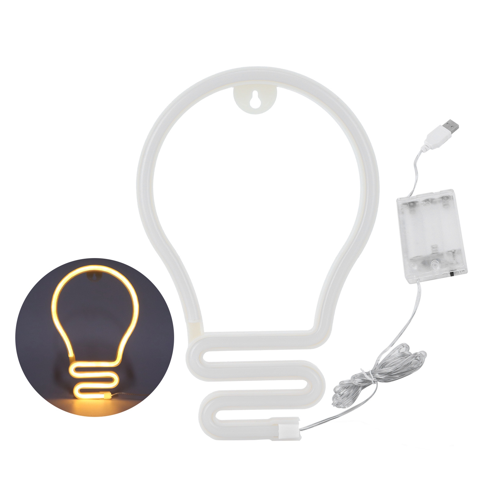 Neonfarbenes Led-leuchtschild In Glühbirnenform Zur Wanddekoration, Ideal Für Partys, Weihnachten Und Hochzeiten. Usb-/batteriebetrieb, Warmes Licht.