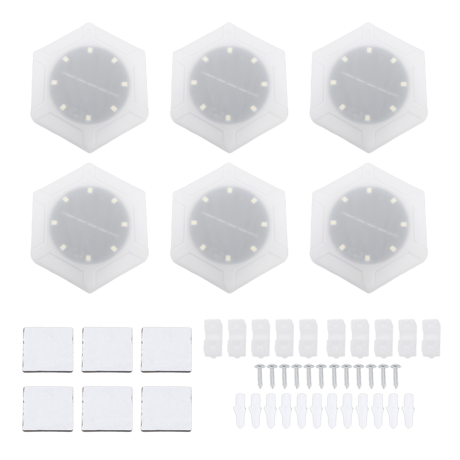 Set Aus 6 Kabellosen Sechseckigen Wandleuchten Mit Lichtsensor, Regensicher Und Solarbetrieben, Mit Led-panels Zur Dekoration Von Balkon Oder Hof, Warmes Licht.