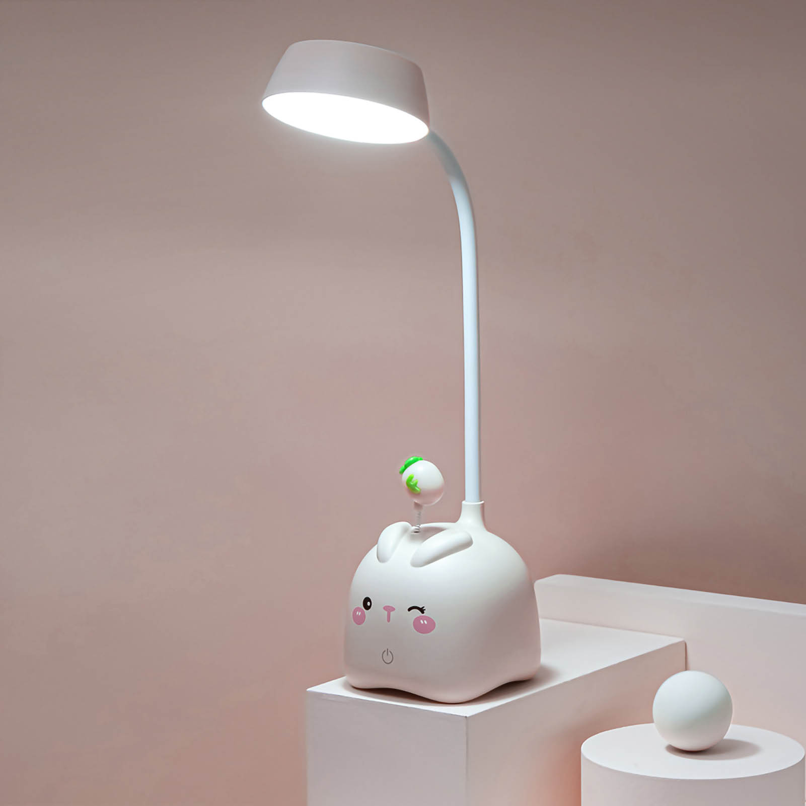 Wiederaufladbare Led-schreibtischlampe Mit Usb-anschluss, Faltbar, Weißes Hasenmotiv, Augenschutz, Ideal Für Schüler (9,1 X 9,1 X 40 Cm). Abmessungen: 9,1 X 9,1 X 40 Cm.