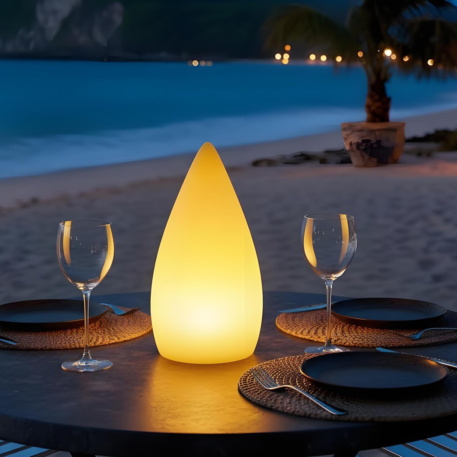 Outdoor-tischleuchte, Kabellos, Schutzart Ip54, 16 Farben „tropfenförmiges Design“, Usb-aufladbar, 16 Dimmbare Farben Mit Fernbedienung, Tragbar Für Garten, Terrasse, Balkon Und Nachttisch [energiekl