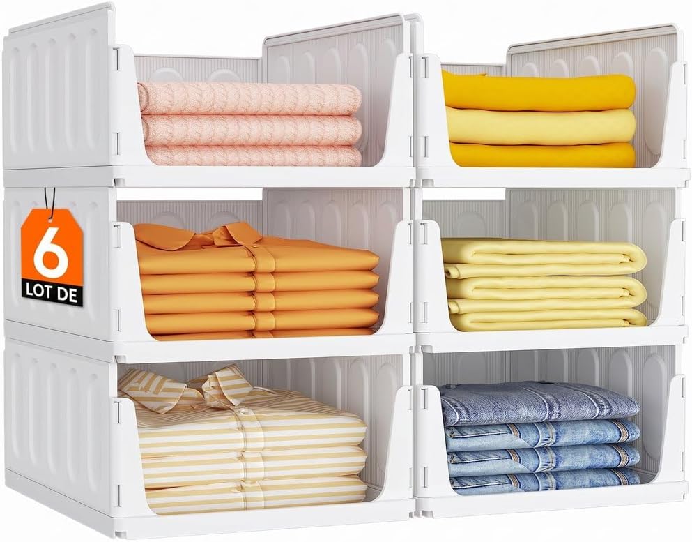 Kleider- Und Garderobenorganizer, 6er-set Aufbewahrungsboxen Für Kleiderschrank, Küche Und Camping, Praktisches Badezimmeraccessoire, Stapelbare Schubladen Für Hosen Und T-shirts, 24 L