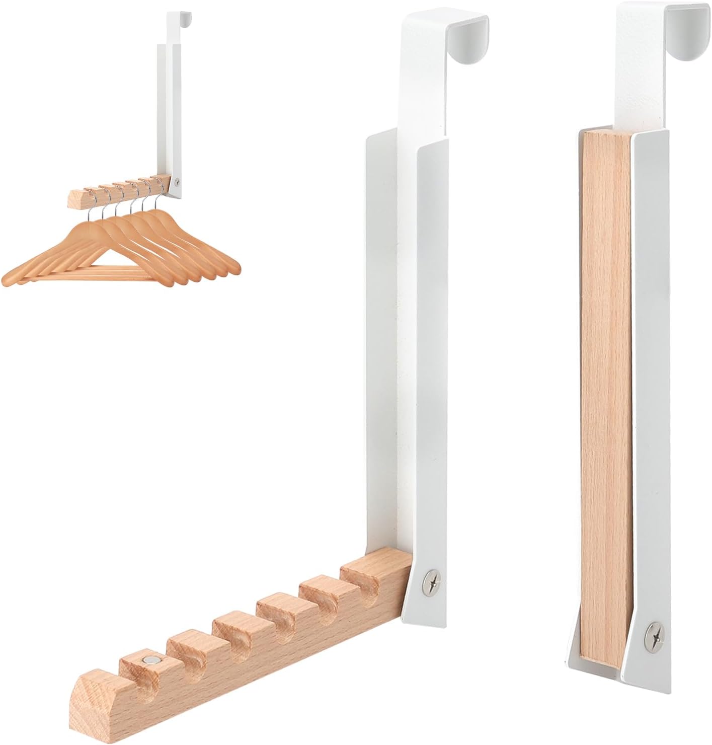 Set Mit 2 Klappbaren Türhaken Für 6 Kleiderbügel, Aus Metall Und Holz, Kein Bohren Erforderlich, Für 2 Cm Dicke Türen.