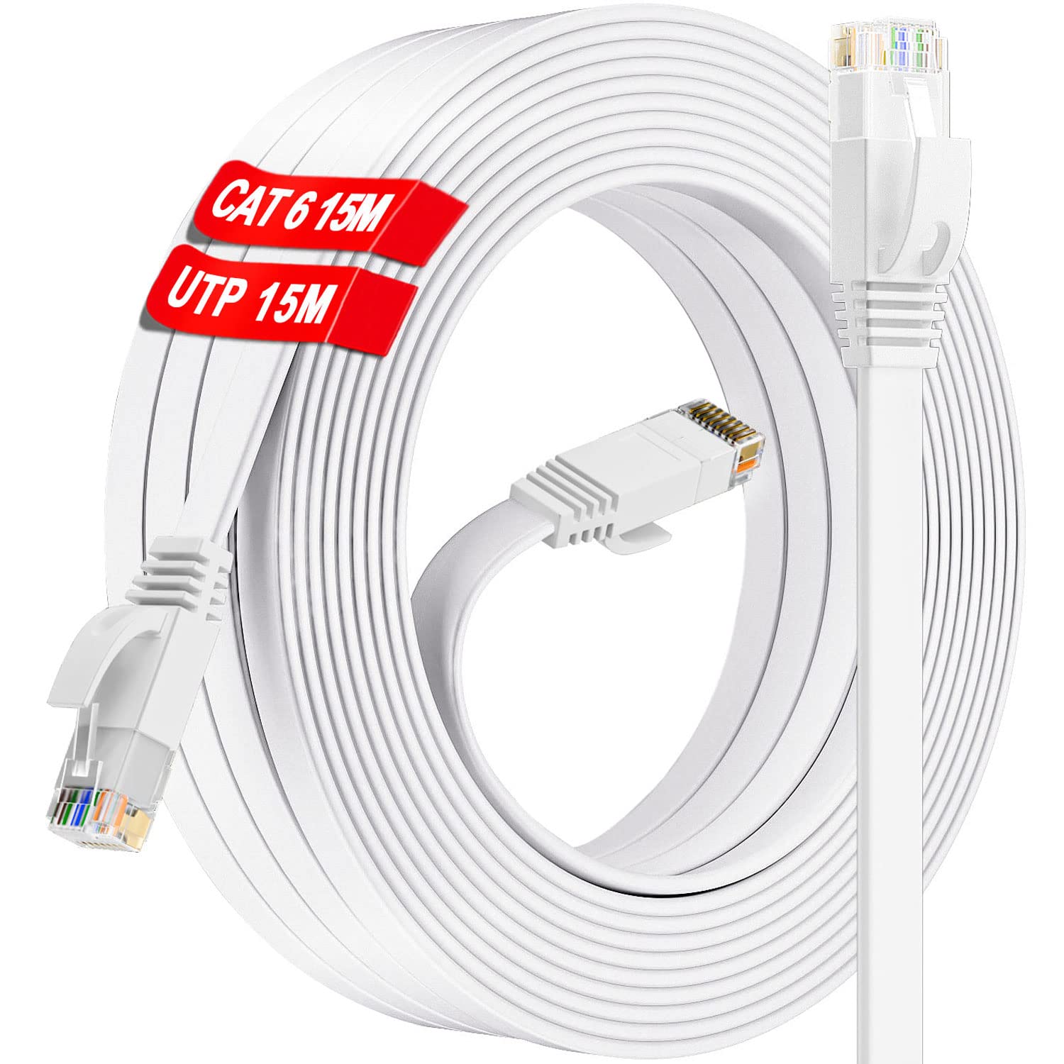 15 M Ethernet-kabel, Cat 6 Flachkabel Rj45, Hochgeschwindigkeit Weißes Internetkabel Für Den Innen- Und Außenbereich, 10/100/1000 Mbit/s, 250 Mhz, Wasserdichtes Gigabit-lan-kabel Für Router/switch (1
