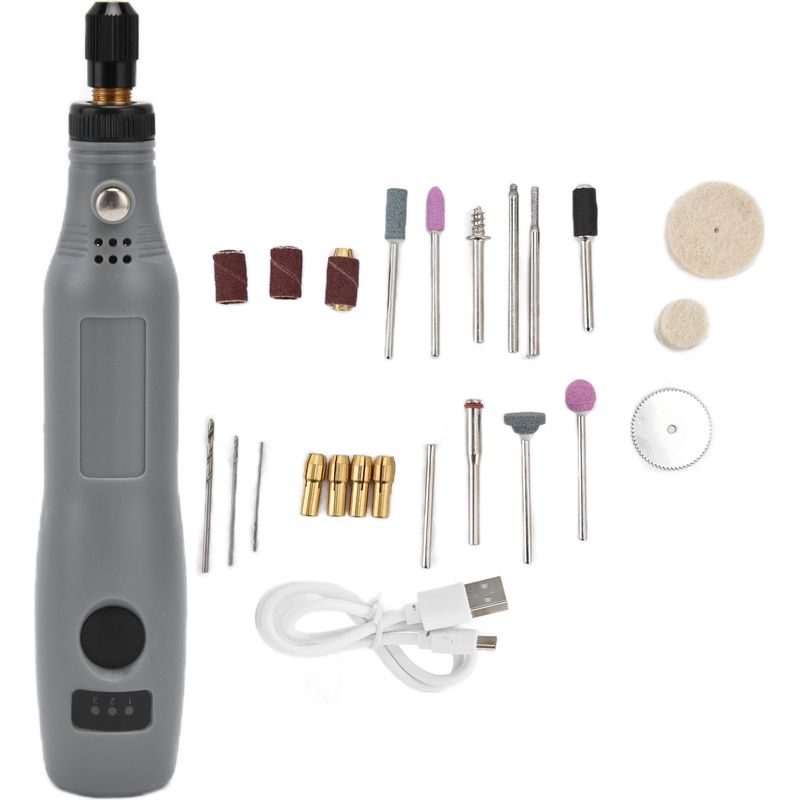 Mini-elektrobohrmaschine (5 V Dc) Mit 3 Geschwindigkeitsstufen, Mini-elektroschleifer-set, Werkzeug Zum Polieren, Bohren, Schneiden Und Gravieren, Grau