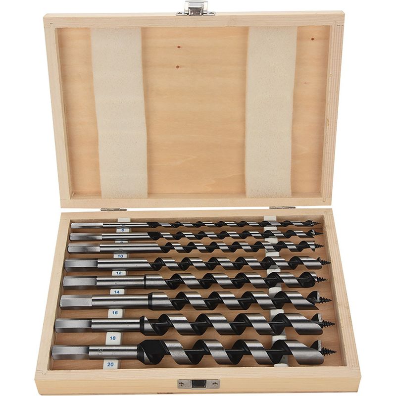 Set Mit 8 Sechskant-holzbohrern Aus Kohlenstoffstahl, Sds-spiralbohrern, Spiralbohrer Für Holz, Inklusive Holzkoffer, Durchmesser 6 Mm, 8 Mm, 10 Mm, 12 Mm, 14 Mm, 16 Mm, 18 Mm