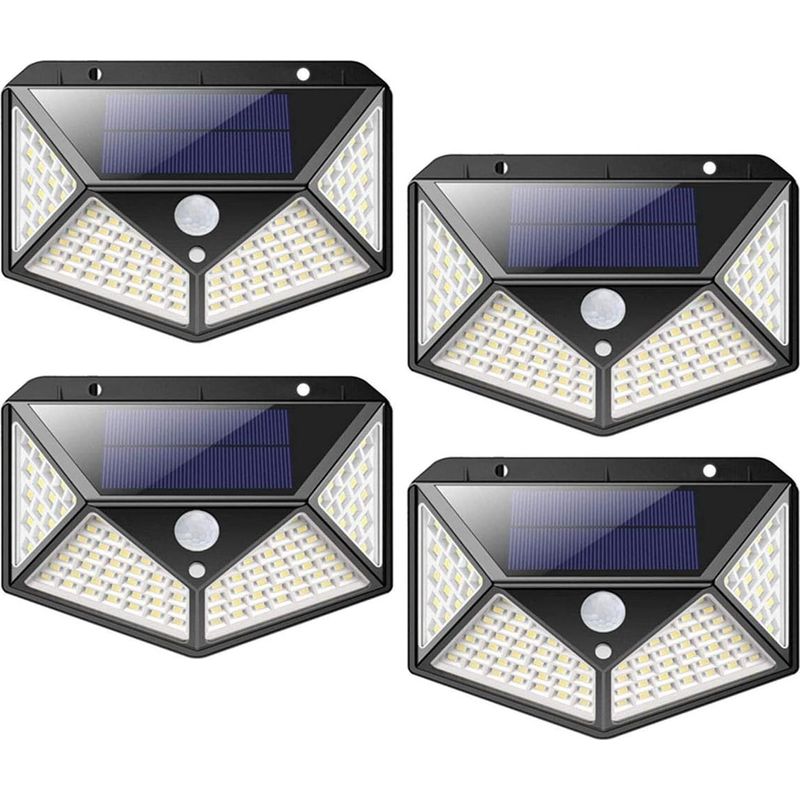 100-led-solar-außenleuchte Mit Bewegungsmelder, Wasserdicht, Kabellose Sicherheitswandleuchte Für Den Garten, 4er-pack