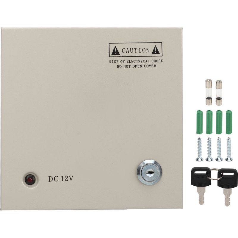 Cctv-netzteilkasten, 12-v-stromverteiler, 4 Kanäle, 5-a-sicherung, 110 V/220 V, Mit Metall-netzsteckerverriegelung
