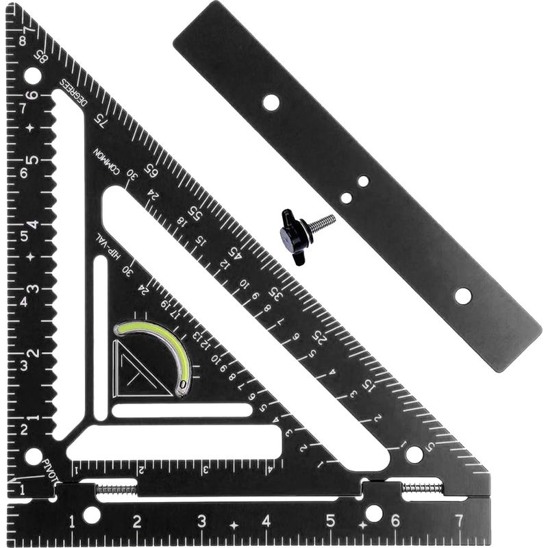 Winkelmesser Aus Aluminiumlegierung, Dreieckiger Zimmermannsretraktor Mit Schablonenblock Für Holzbearbeitung, Schwarz