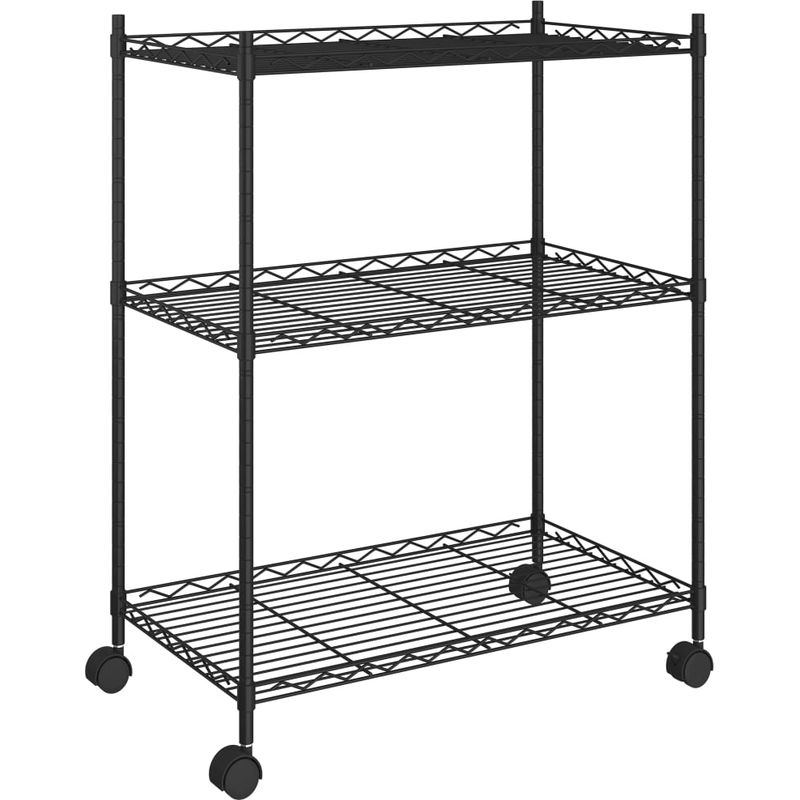 3-stöckiges Lagerregal Mit Rollen, 60 X 35 X 81 Cm, Schwarz, 150 Kg