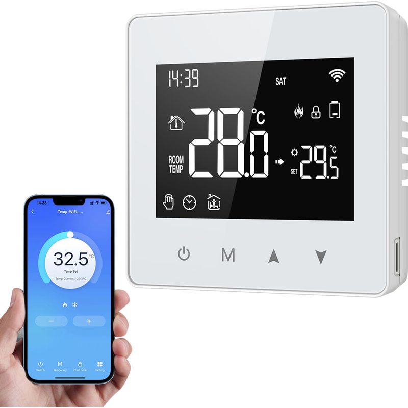 Tuya Wlan-temperaturregler Mit Led-anzeige, Einstellbarer Temperaturregler, Kompakte Größe, Kompatibel Mit Amazon