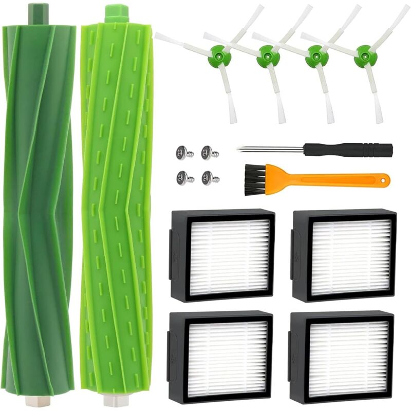 Ersatz-Staubsaugerzubehör für Roomba j7 j7+ i7 i7+ i7 Plus E5 E6 E7 8 i8+ i6 i6+ i3 i3+ i4 i4+ Ersatzteile, 4 Filter, 4 Seitenbürsten, 2 Gummibürsten