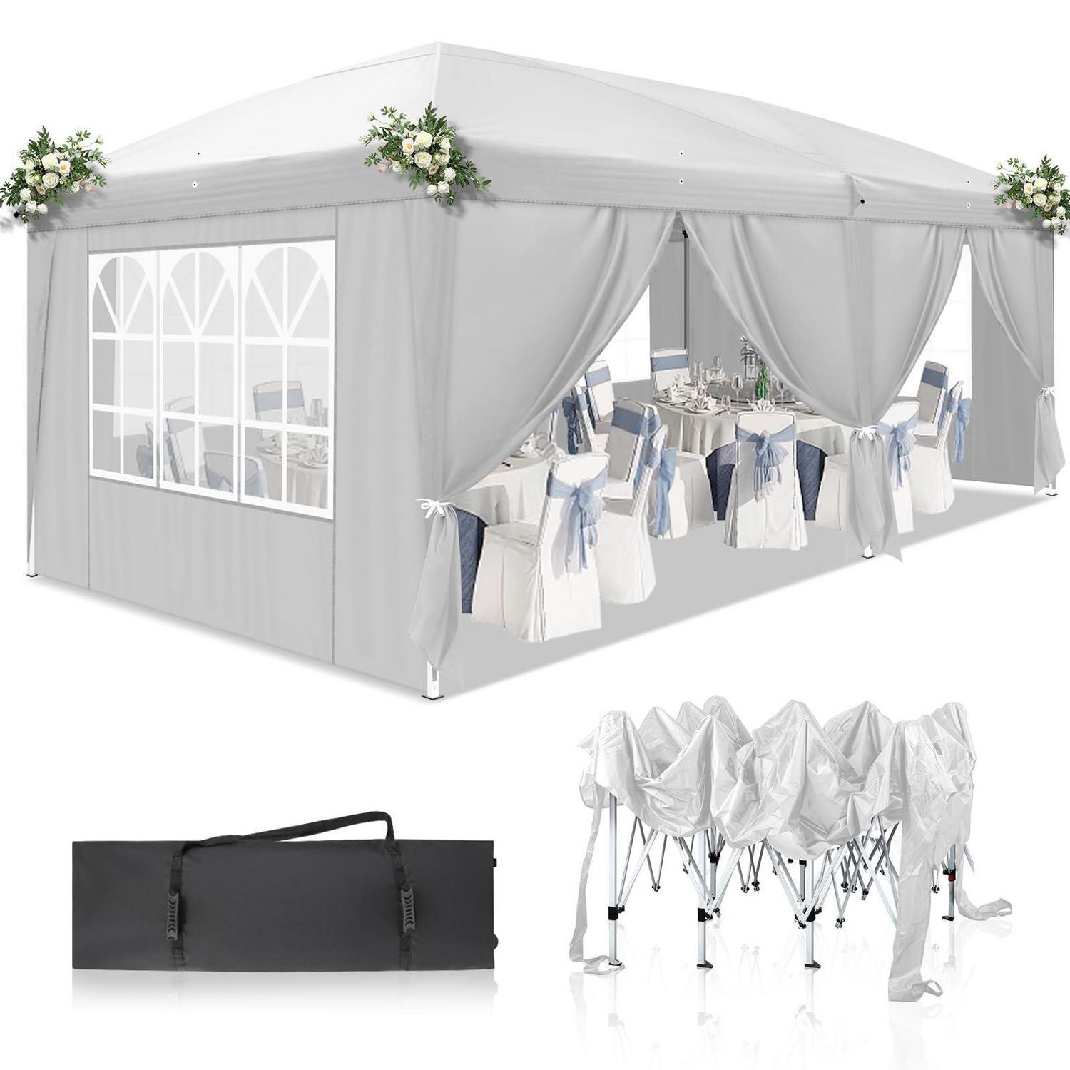 Faltpavillon 3x6m Weiß, Wasserdicht, Uv-schutz 50+, 6 Seitenteile