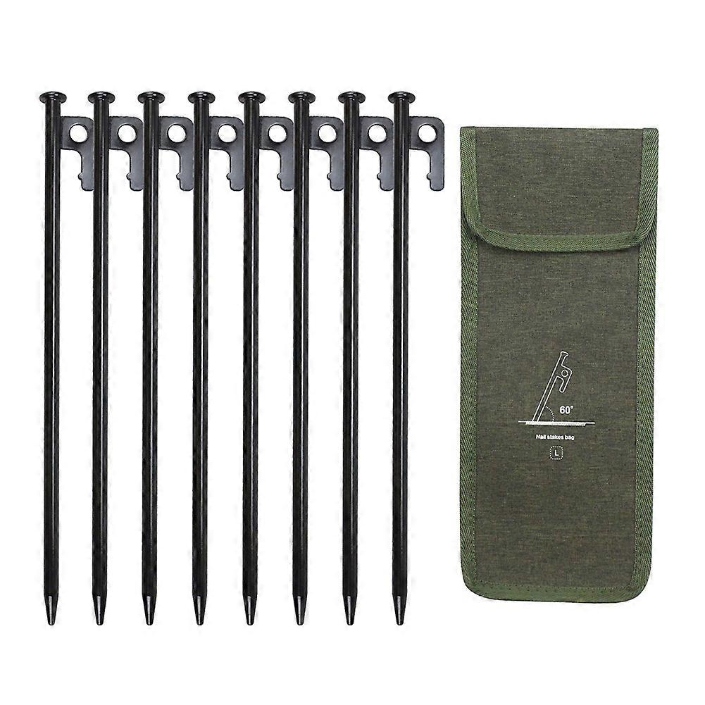 Set Mit 8 X 30 Cm Langen Heringen Inklusive Aufbewahrungstasche, Winddicht, Für Camping. Zeltbefestigungszubehör, Schwarz.