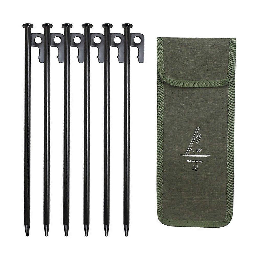 Set Mit 6 X 30 Cm Langen Heringen Inklusive Aufbewahrungstasche, Winddicht, Für Camping. Zeltbefestigungszubehör, Schwarz.