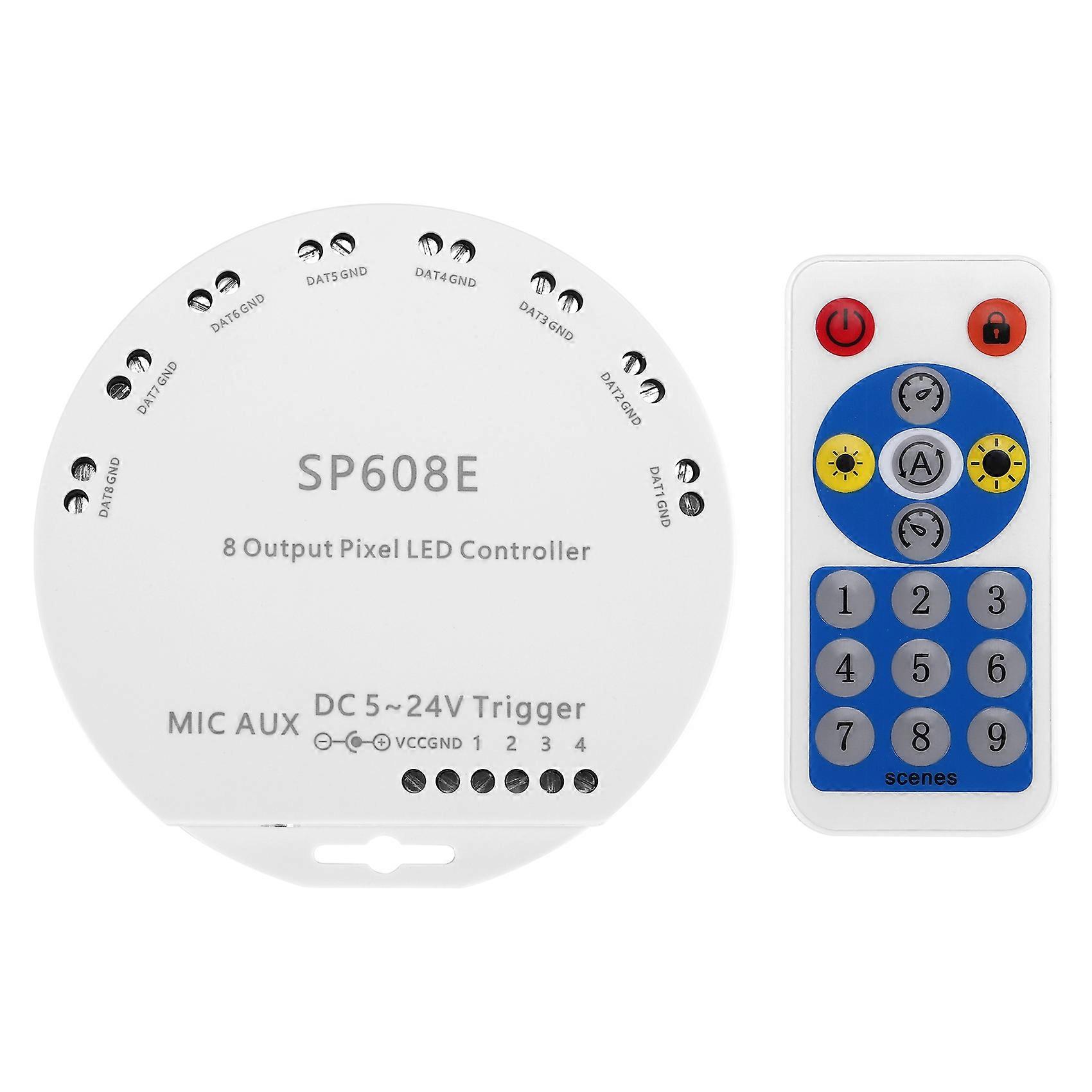 Sp608e Bluetooth-musikcontroller Mit App Und Fernbedienung, 8 Kanäle, Netzteil Dc 5–24 V, Ws2812b Sp602e 4-kanal-led-lichtleiste, Ws2811/ws2815