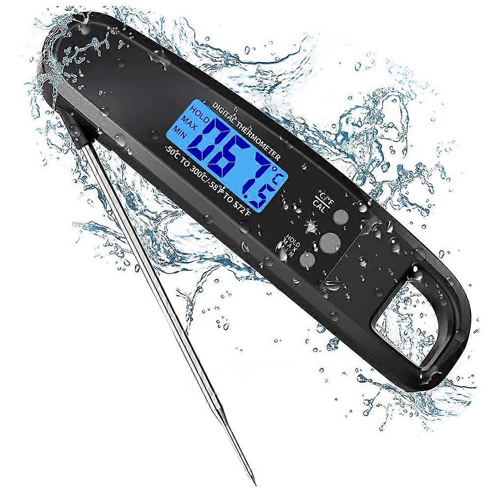 Sofort Ablesbares Fleischthermometer Zum Grillen Und Kochen, Wasserdicht, Mit Hintergrundbeleuchtung Und Kalibrierung – Schwarz