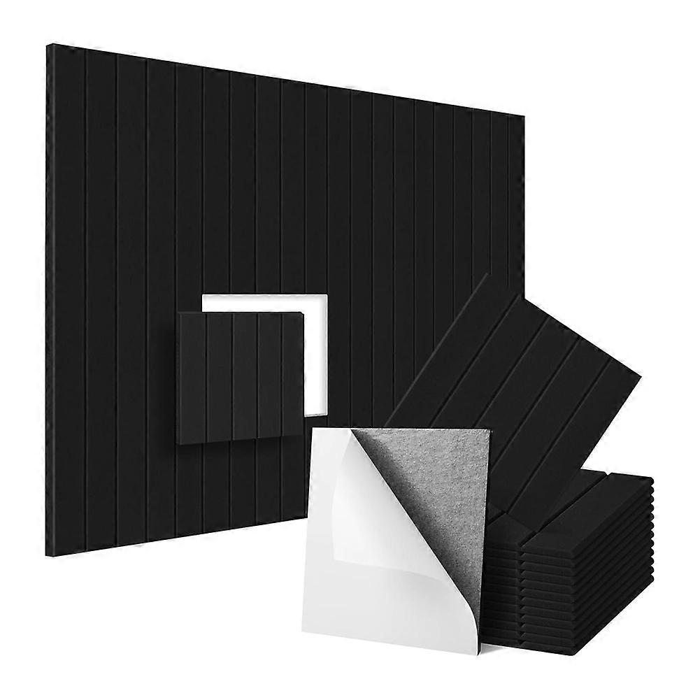 Packung Mit 12 Schalldämmenden Schaumstoffplatten, 30,5 X 30,5 X 1 Cm, Selbstklebende Akustikwandpaneele Zur Akustischen Raumgestaltung, Schwarz