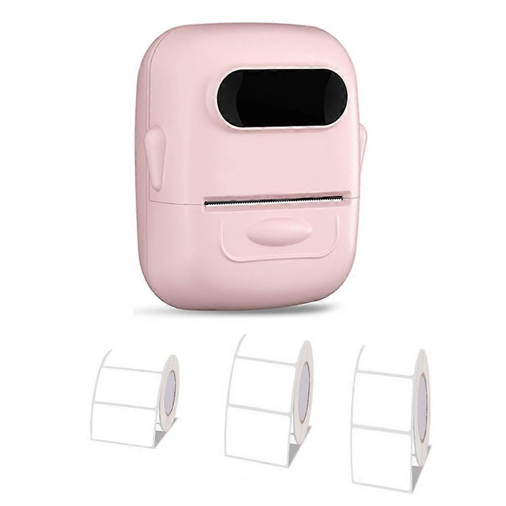 Tragbarer Thermodrucker Ohne Tinte, Etikettiergerät Für Selbstklebende Namensetiketten (typ 3 Rollen Rosa Papier).