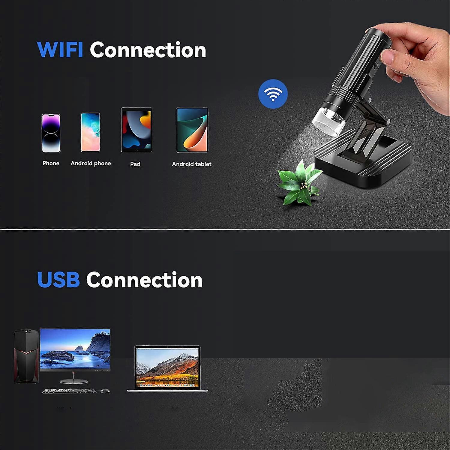 Kabelloses Digitales Mikroskop, 50- Bis 1000-fache Vergrößerung, Wlan, Usb, Tragbar, Mini-mikroskop Mit Kamera Und Münzlupe