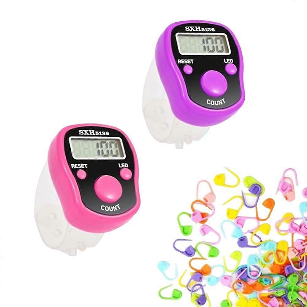 Maschenzähler (2 Stück), Digitaler Led-reihenzähler Und Maschenmarkierer (50 Stück), Maschenmarkierer Zum Häkeln, Stricken Und Nähen
