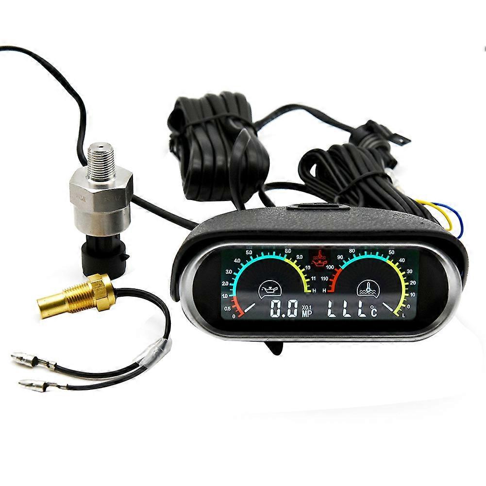 Universelles 2-in-1-kfz-wassertemperaturmessgerät (horizontal) Mit Lcd-anzeige Und Öldruckanzeige. 1/8-npt-wassertemperaturadapter Für 10-mm-sensor.