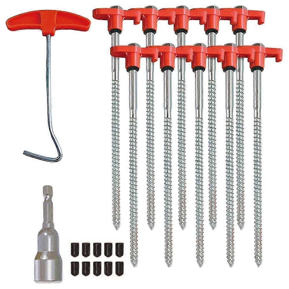 Set Aus Robusten, Einschraubbaren Zeltheringen, Vorgebohrten, Rostbeständigen Bodenankern, Zubehör Für Zelte, Camping, Gartenarbeit Und Wandern