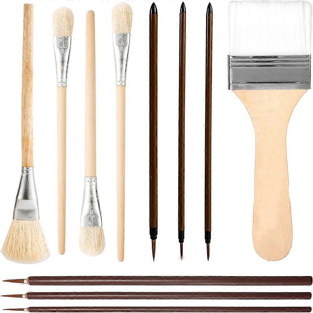 Set Aus Keramikglasurpinseln, Holzpinseln In Verschiedenen Formen Mit Langen Griffen, Für Aquarell- Und Ölmalerei, Ideal Für Studenten Und Künstler.