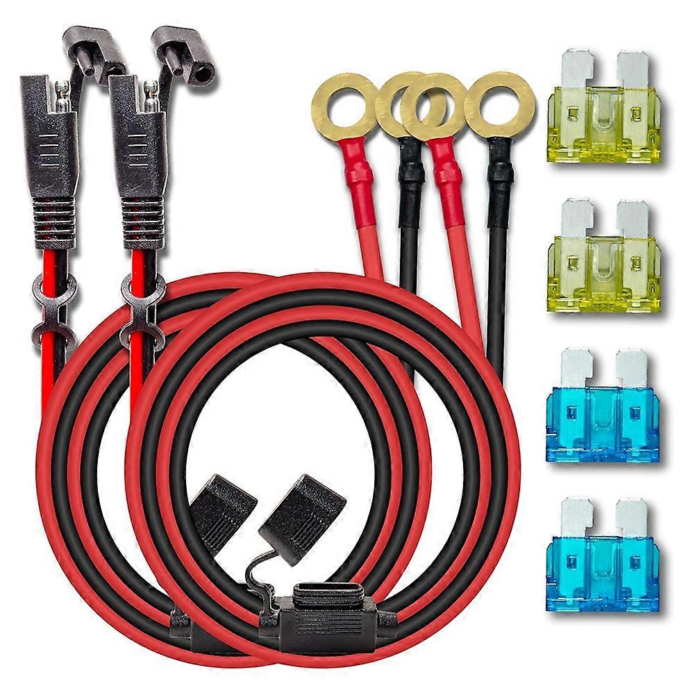 Packung Mit 2 X 10awg 2ft Sae-ladekabeln Mit O-ring-steckern, Schnellkupplungskabelbaum, 15a- Und 20a-sicherungen Für Auto-solarpanel
