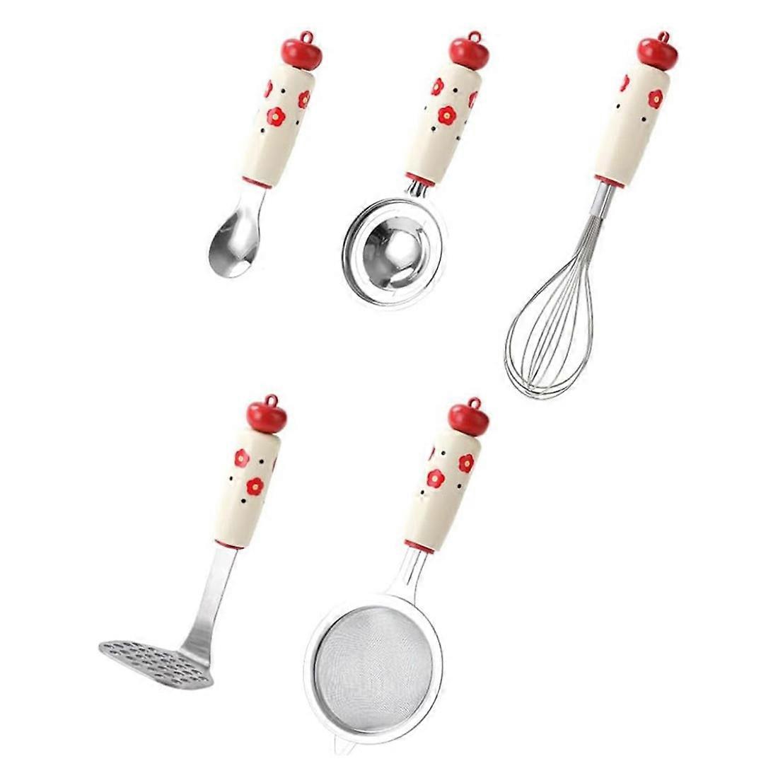 5-teiliges Küchenhelfer-set Mit Dicken, Ergonomischen Griffen: Schneebesen, Eiertrenner, Löffel Und Kartoffelstampfer. Rostbeständig.