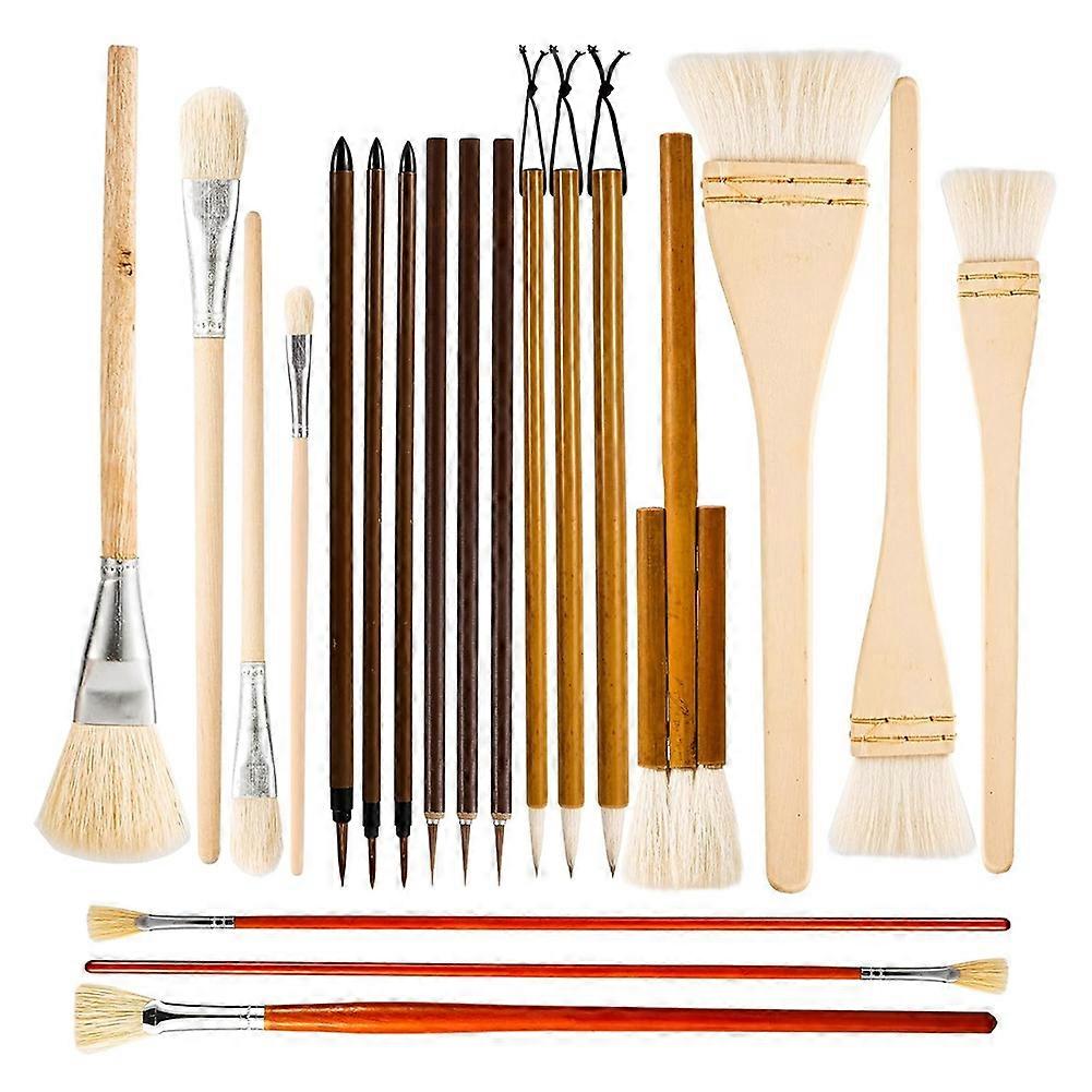 Set Aus 20 Emaillierpinseln Für Keramik, Langstielige Pinsel In Verschiedenen Formen, Aus Wolle, Künstlerisches Malwerkzeug Für Künstler.