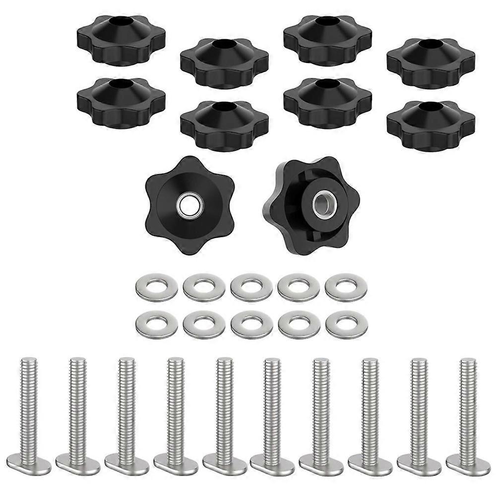 Set Mit 10 T-schienen-schraubknöpfen, T-schienen-zubehör Inklusive T-nut-schrauben Mit Unterlegscheiben Und Sternknöpfen Für Holzbearbeitungsvorrichtungen