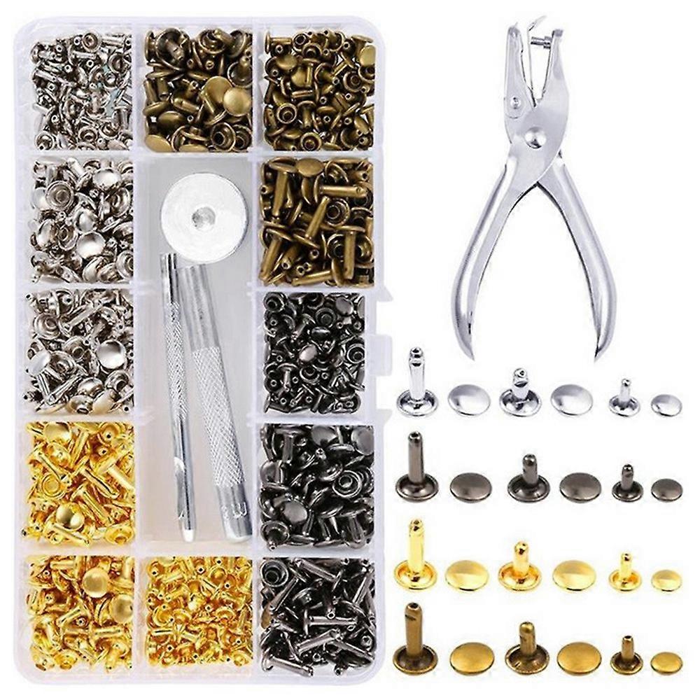 360 Sets Doppelköpfiger Nieten Für Leder Mit Lochzange, Zur Reparatur Und Verzierung Von Lederwaren, 3 Größen Und 4 Farben.