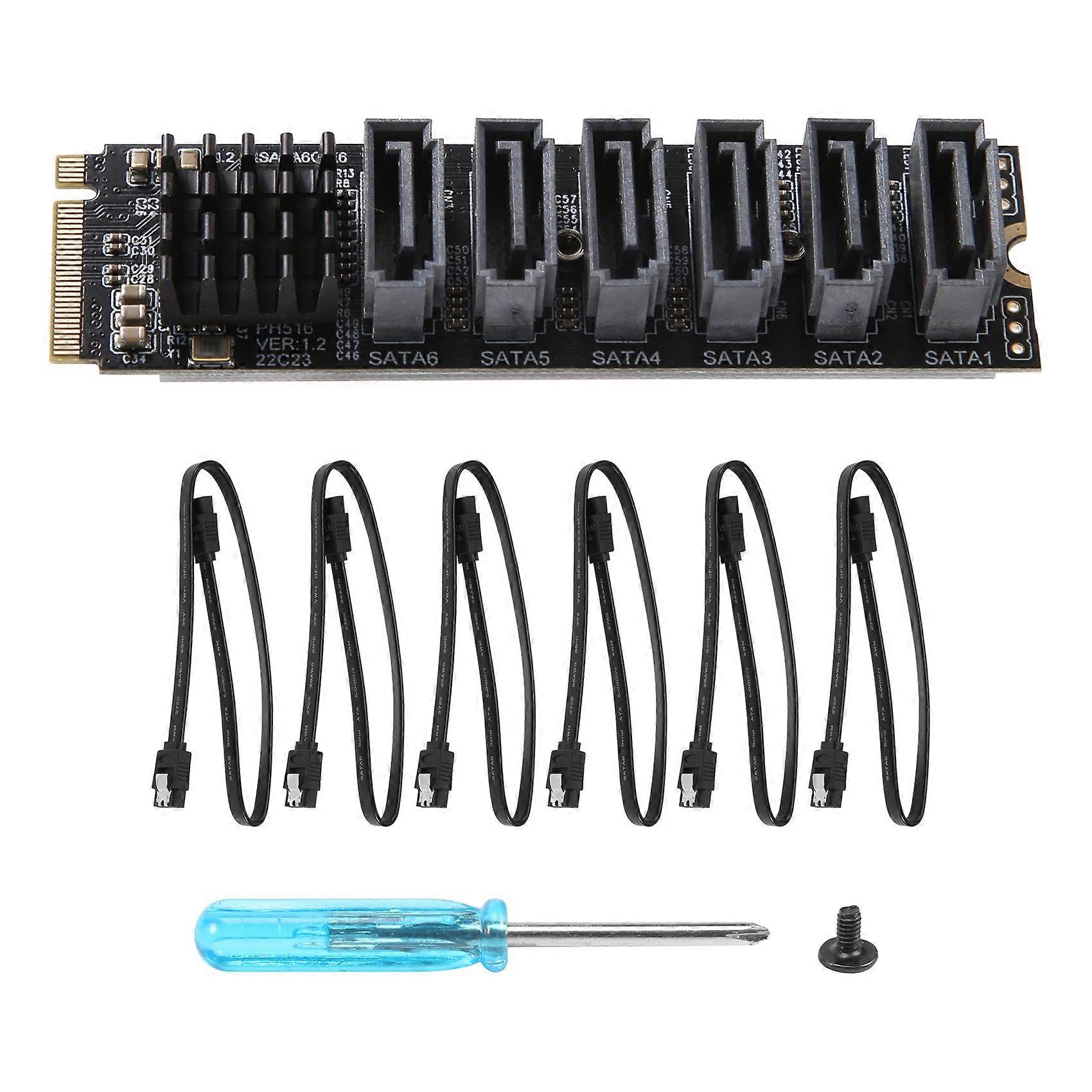 Pcie-zu-sata-6-gbit/s-x6-erweiterungskarte + Sata-kabel, M.2-pci-e-mkey-riserkarte, M.2-nvme-zu-sata-3.0-konverter, Asm1166-pm-unterstützung