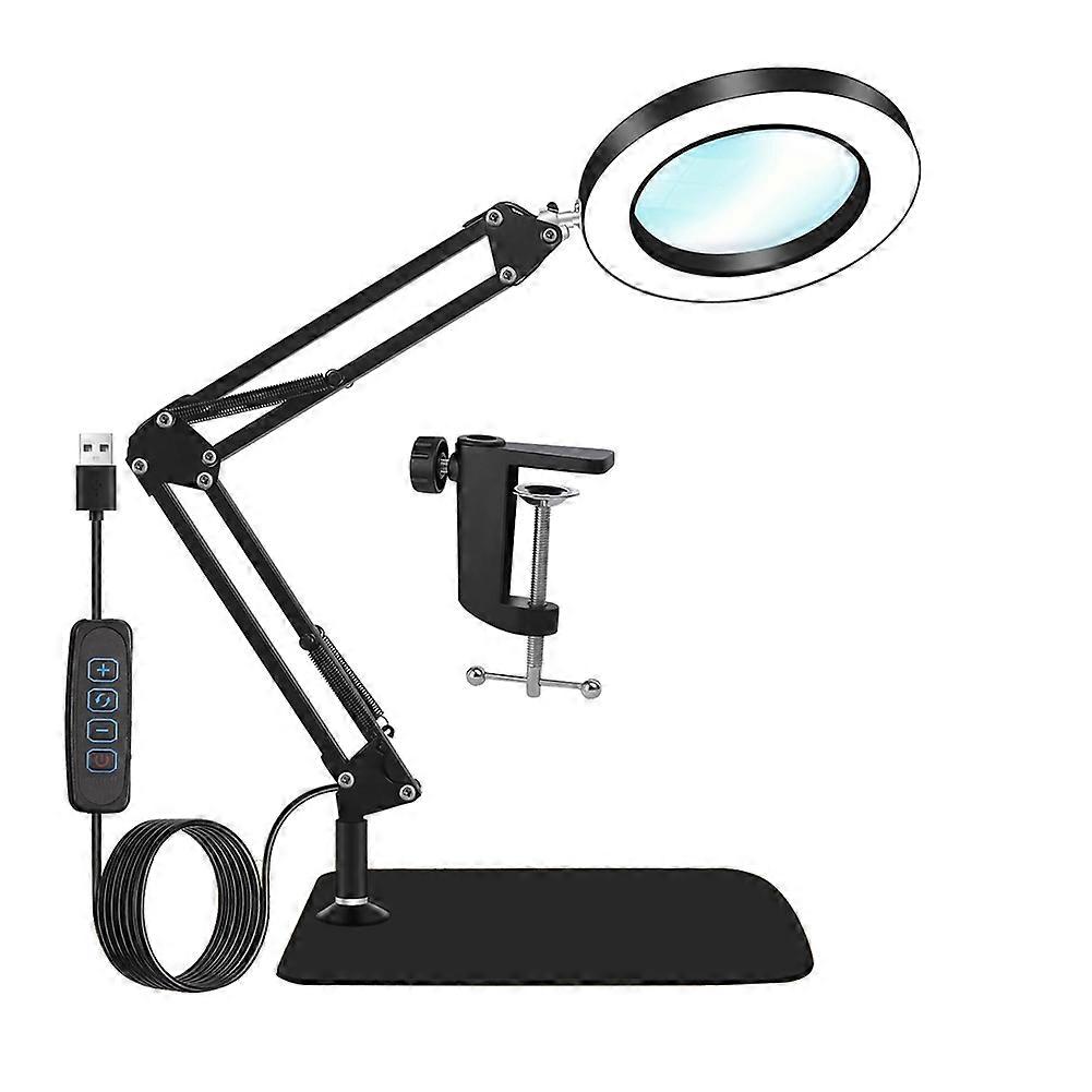 10-fache Vergrößerungslupe Mit Licht Und Stativ, 2-in-1-schreibtischlampe Mit Gelenkarm Und Klemme, Mit Dimmer Und Klemme, Led-schreibtischlupe