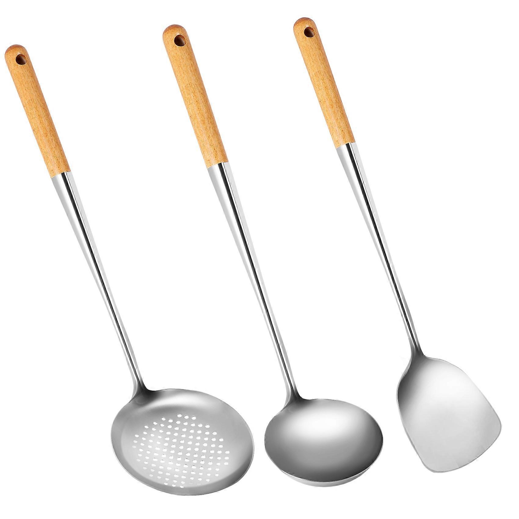 Wok-spatel Und Schöpfkelle, Utensilien-set Mit Schaumlöffel, 43 Cm Wok-spatel, Wok-spatel Aus Edelstahl 304