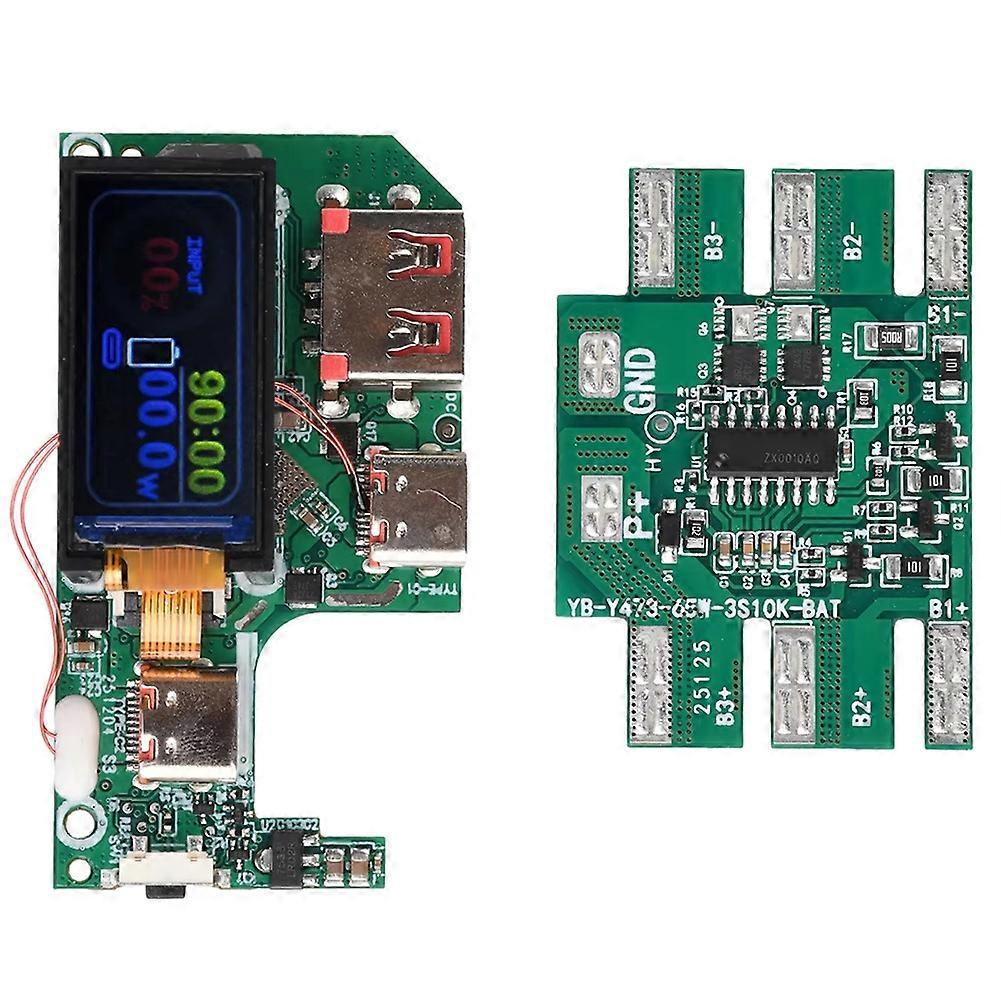 Pd Qc Schnelllade-mainboard Mit Externem Akku Und 0,96"-bildschirm, 2s 45w/3s 65w Li-ionen-akkuschutz, Diy-netzteilmodul B