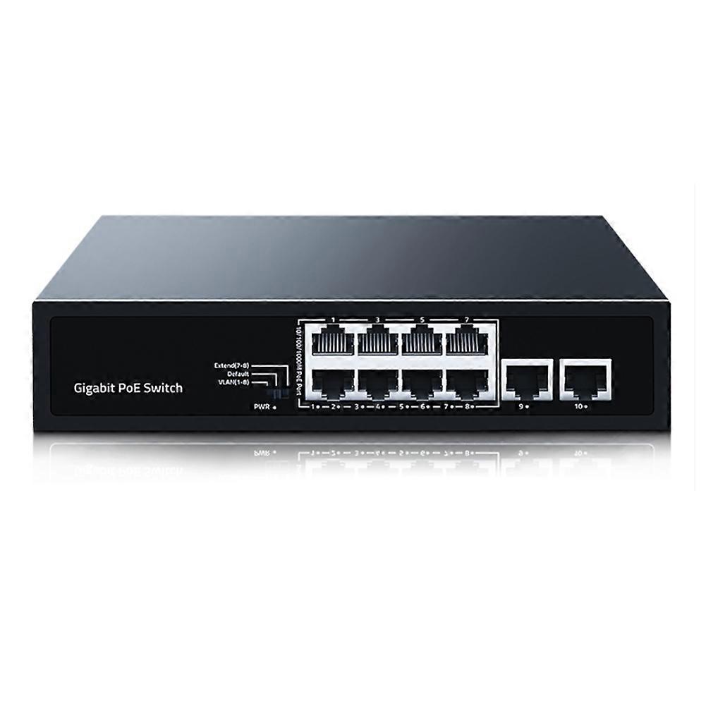 8-port Gigabit Poe-switch, 2-port 1000m Netzwerk-switch-hub, Internet-splitter, Plug & Play, Eu-stecker