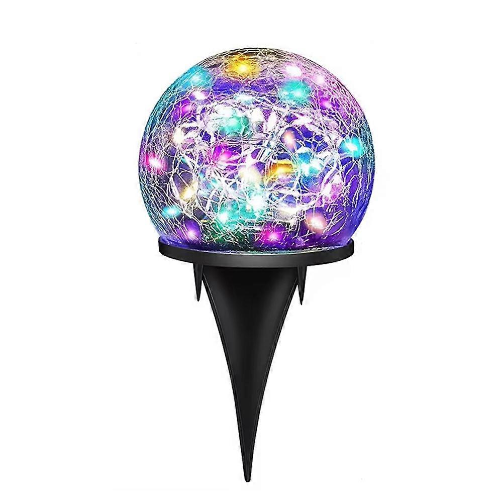 Solarbetriebene Gartenleuchte Für Den Außenbereich, 10 Cm, Rund, Aus Farbigem Crackle-glas, Wasserdicht, Zur Landschaftsgestaltung.