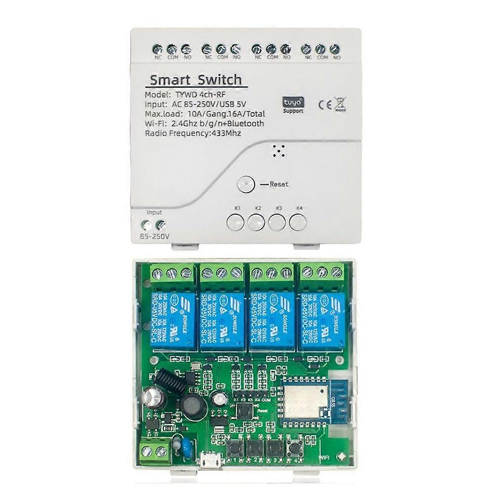 Tuya Wlan-smart-schalter Mit Diy-timer, Ac 85–250 V, 4 Kanäle, Smartlife Rf-hausautomatisierungsmodul, Kompatibel Mit Alexa Und Google Home