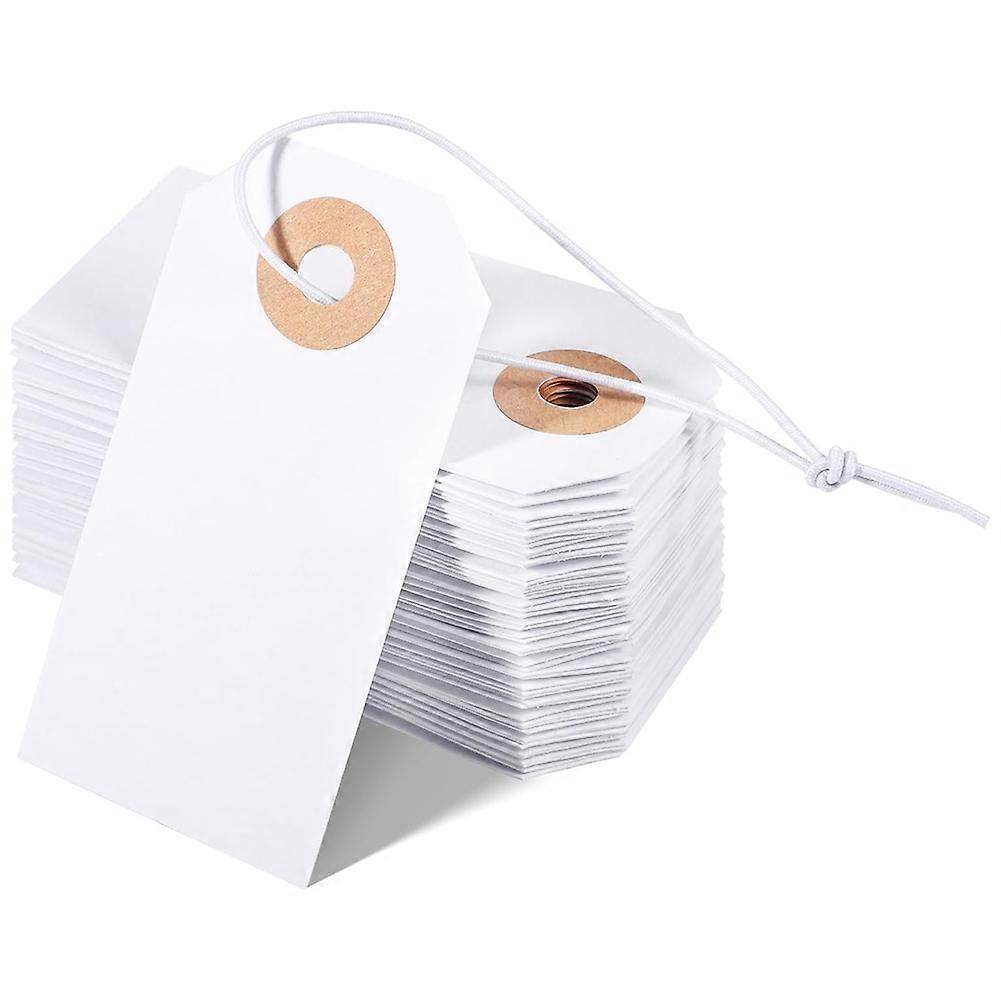 Packung Mit 100 Blanko-etiketten Mit Gummiband, Verstärktem Loch, Beschreibbar, 7 X 3,5 Cm
