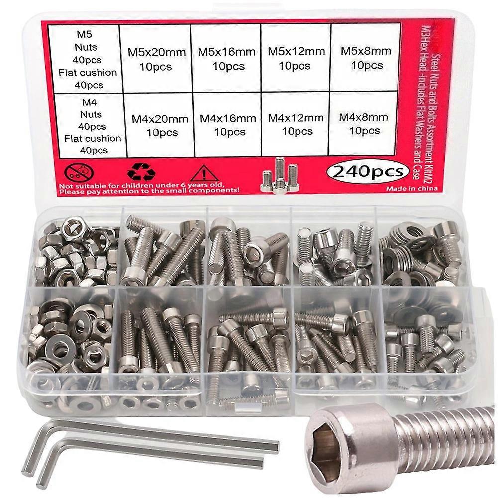 240-teiliges Set Aus Sechskantschrauben Und Muttern Aus Edelstahl Für Heimwerker Und Metallbearbeitung