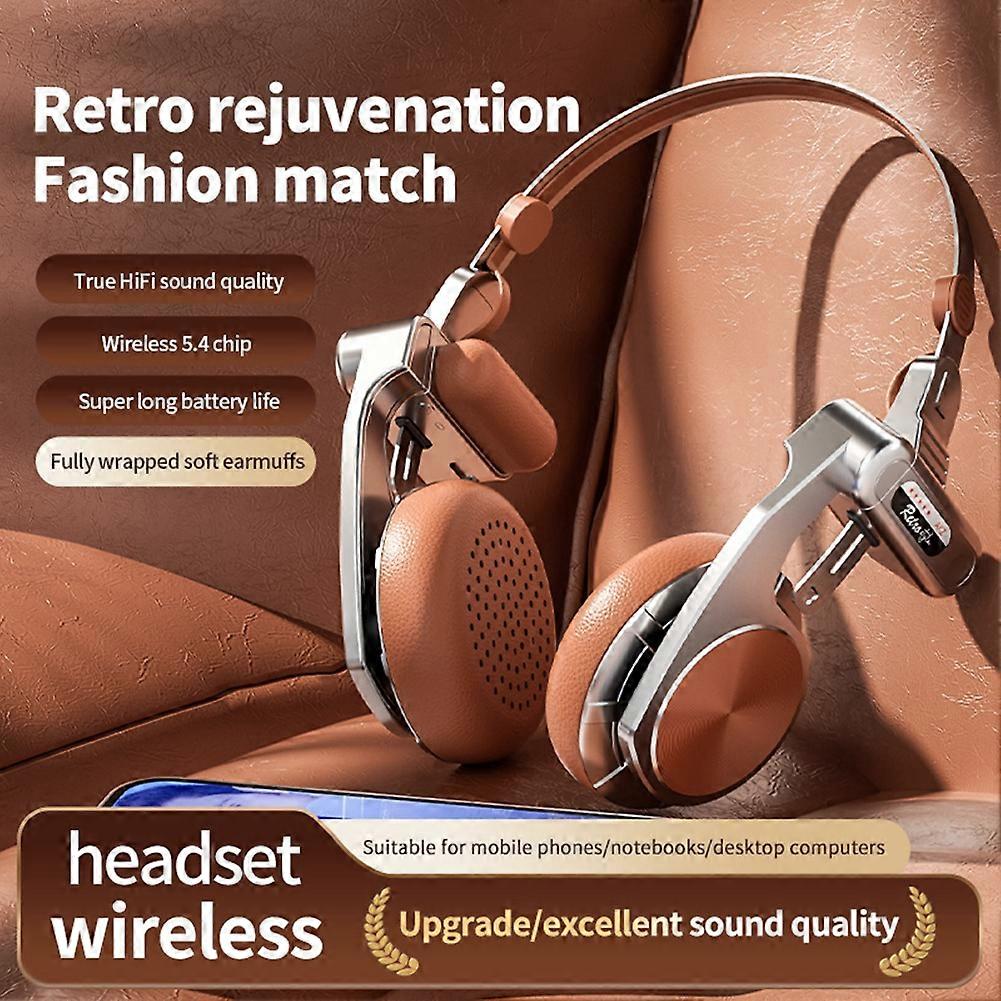 Retro-bluetooth-kopfhörer Mit On-ear-design, Hi-fi-sound, Faltbar, Mit Geräuschunterdrückung, Braun