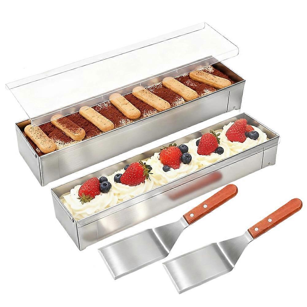 Set Bestehend Aus 2 Rechteckigen, Antihaftbeschichteten Tiramisu-formen Mit Acryldeckeln Und 2 Metallspateln. Abnehmbarer Rahmen Aus Edelstahl 304.