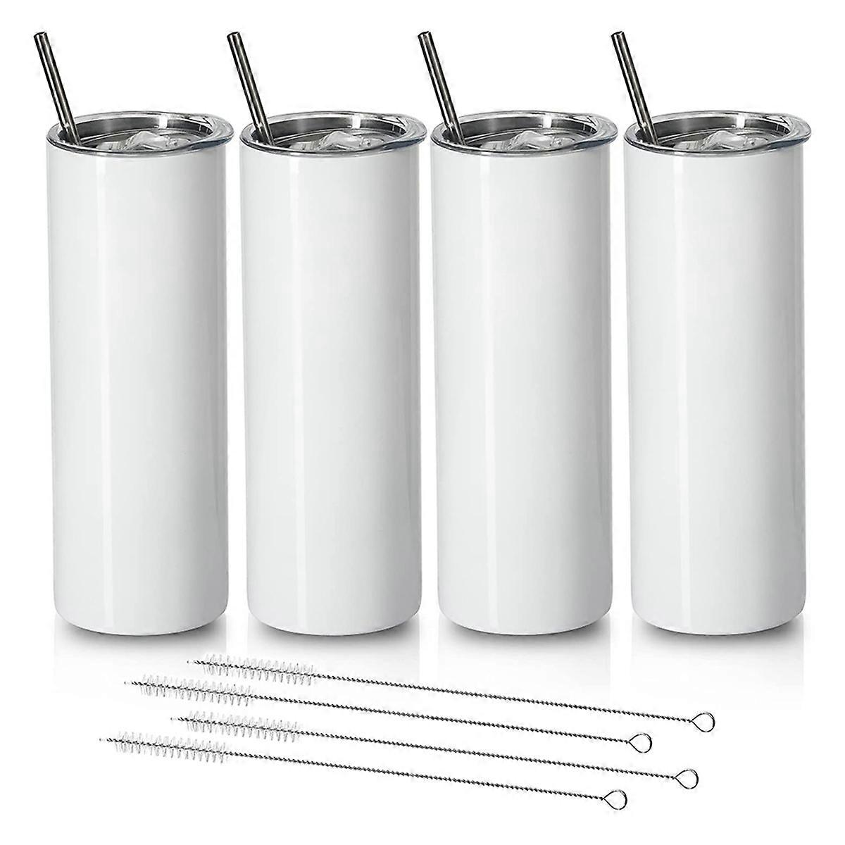 4er-set Schlanke, Gerade Edelstahl-thermobecher (590 Ml/20 Oz) Mit Sublimationsbeschichtung, Deckel Und Strohhalm