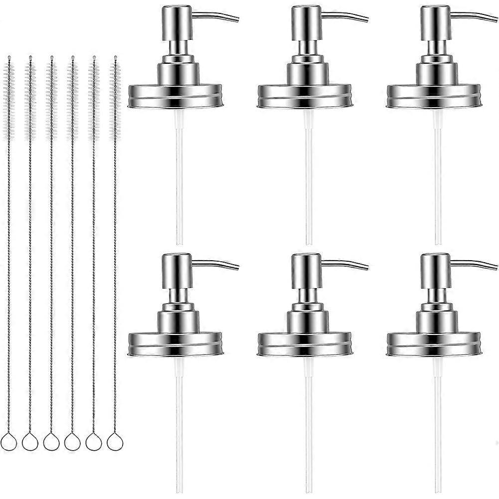 Set Mit 6 Masonjar-seifenspenderdeckeln Inklusive Pumpe Und 6 Reinigungsbürsten. Auslaufsicherer Pumpdeckel Für Standard-masonjar-gläser Mit 473 Ml (16 Oz).