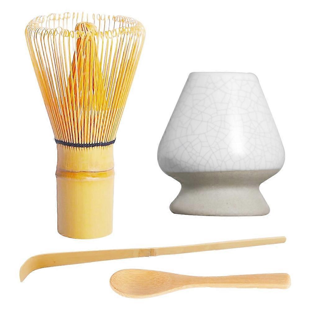 4-teiliges Matcha-set: Handgefertigter Bambusbesen (chasen), Traditioneller Teelöffel, Matcha-löffel Und Keramik-besenhalter