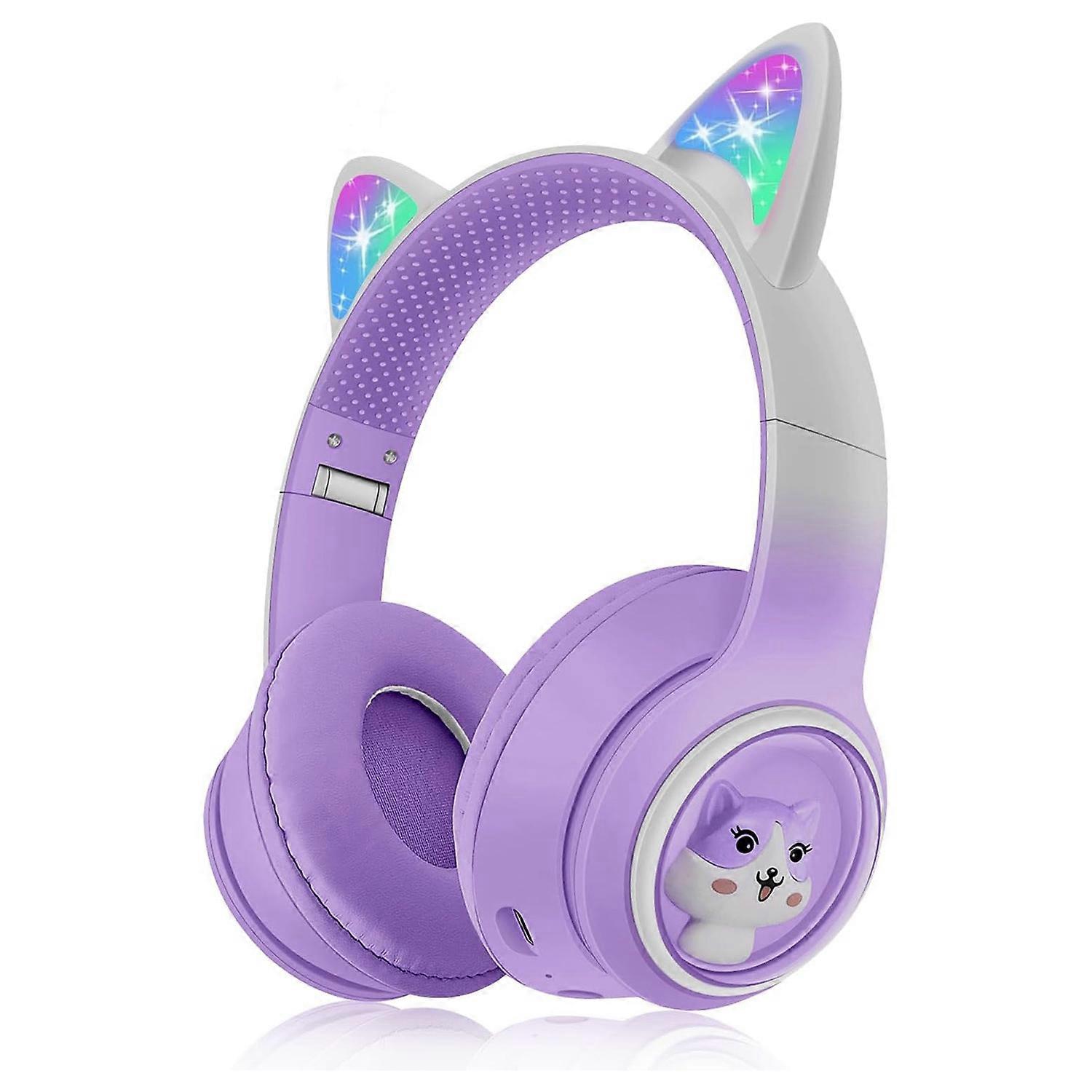 Bluetooth-headset Für Kinder, Faltbares Kabelloses Headset Mit Led-licht, Katzenohren-gaming-headset Für Smartphones – B
