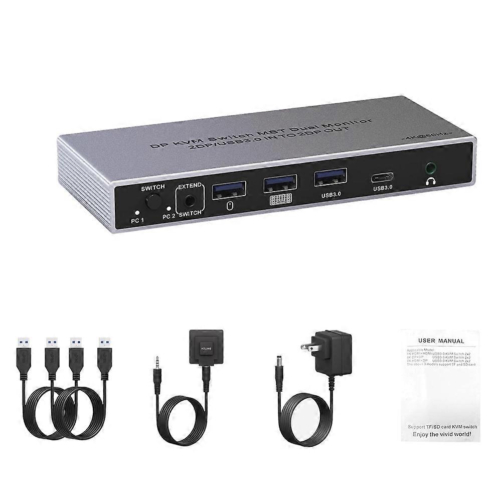 Dual-screen-dp-kvm-switch Mit 2 Dp/usb 3.0-eingängen Und 2 Hd 4k 60hz-ausgängen Für 2 Pcs Oder 2 Laptops. Gemeinsame Nutzung Von Tastatur, Maus Und Drucker. Us-stecker.