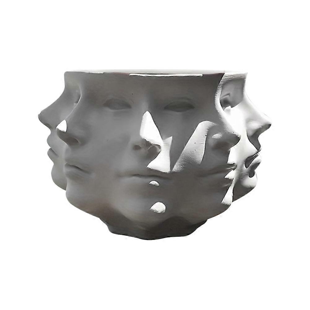 Abstrakte Blumentopfform In Form Eines Facettenreichen Menschlichen Gesichts, Weiß
