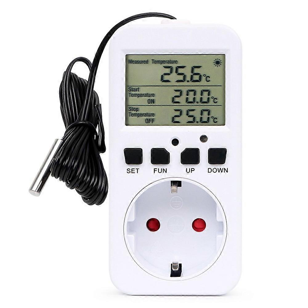 Digitaler Temperaturregler Mit Eu-stecker, Thermostat, Timer, Temperaturfühler, Heiz-/kühlschalter Und Temperaturalarm